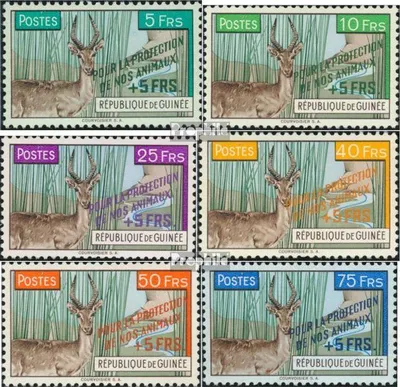 Produktbild von Briefmarken Guinea 1961 Mi 86-91 (kompl.Ausg.) postfrisch Tierschutz - Aufdruckausgabe