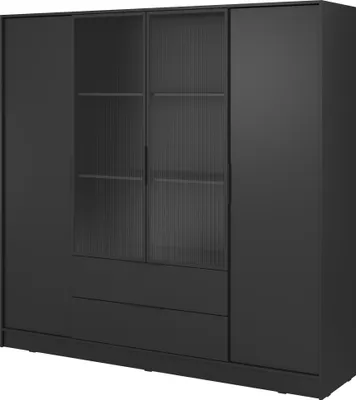 Produktbild von Moderner Schrank in Schwarz mit Glastüren - Maße: 206 x 200 x 51 cm - Elegantes und Vielseitiges Design
