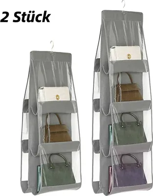Productafbeelding van 6/8-delige handtas organizer, opbergdoos voor handtassen, 2 stuks, geschikt voor handtassen, woonkamer, slaapkamer, thuis, grijs