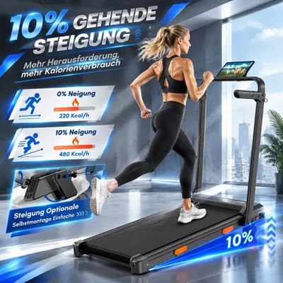 Produktbild von Faltbares laufband mit 3,0 PS bürstenlosem Motor 10% manuelle Steigung, 159kg Belastung, Walking Pad mit Fernbedienung, leiser Heimtrainer, 102 cm, 99 cm, 159 kg, 47 cm