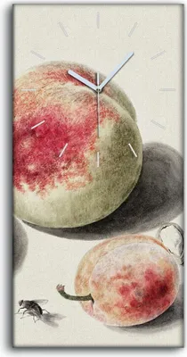 Produktbild von Küche Wohnzimmer Wand Leinwand Uhr 30x60 Gemälde Früchte Pfirsich Kunst - weiße Hände