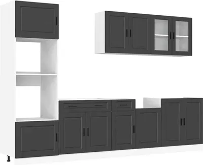 Image de vidaXL Ensemble d'armoires de cuisine Porto 7 pièces noir bois composite