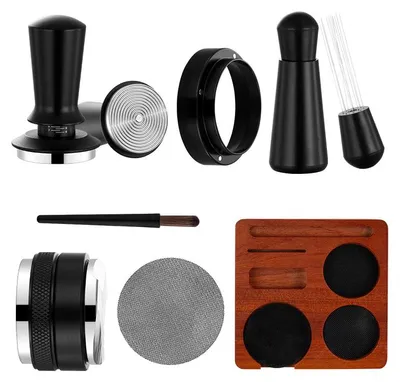 Produktbild von Espresso Zubehör Set 7 teilig, Barista Set mit 58mm Tamper, WDT Tool, Kaffeeverteiler, Dosiertrichter für Siebträger Espresso Maschine