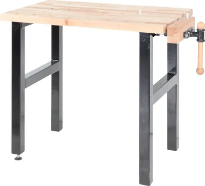 Image de Établi de bricolage 1000 mm avec étau – Plateau hêtre massif et pieds acier