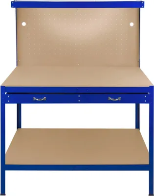 Produktbild von Werktsich Werkbank Arbeitstisch Blau Werkstatt Lochwand Stecktafel Schublade LED Licht DIY Holzwerkbank Werkzeugbank Werkstatteinrichtung Werkzeug Aufbewahrung 370kg Kapazität 40 Haken Gummihammer