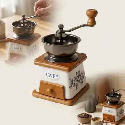 Obrázek produktu pro RUČNÍ MLÝNEK NA KÁVU, KERAMICKÝ, tradiční, na pepř a koření, porcelán, KVĚT
