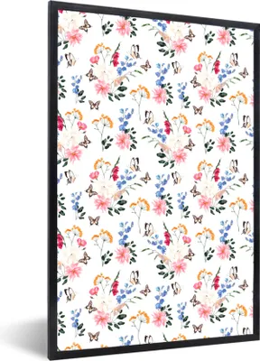 Produktbild von MuchoWow® MuchoWow® Gerahmtes Poster Blumen - Schmetterling - Pastell 20x30 cm - Poster mit zchwarzem Bilderrahmen - Drucken - Bilder Poster im Rahmen
