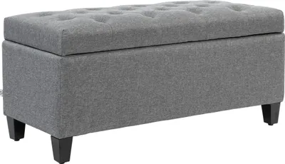 Produktbild von Sitzbank, Polsterbank mit Stauraum, leinenartiges Polyester, Kautschukholz, 100 x 40 x 44 cm, Hellgrau