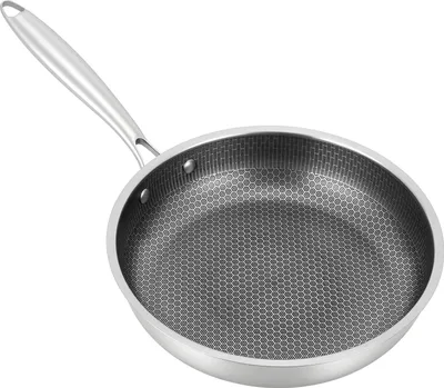 Image de Poêle wok - 28 cm en acier inoxydable - Revêtement antiadhésif - Compatible avec les cuisinières à gaz et à induction - Résistante à la chaleur jusqu'à 380 °C - Argent