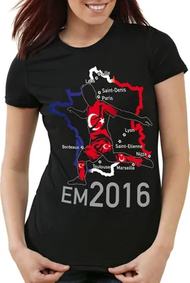Produktbild von style3 EM 2016 Türkei Fan Damen T-Shirt Frankreich alle Spielorte Türkiye Turkey, Farbe:Schwarz, Größe:S