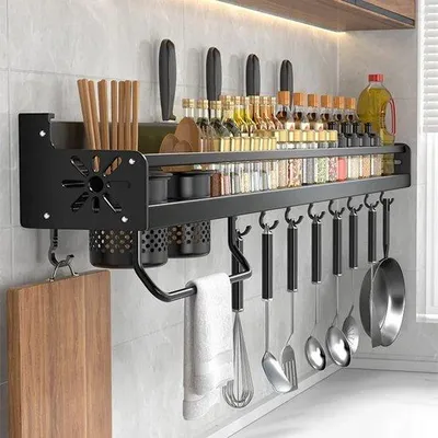 Productafbeelding van Keukenorganizer met kruidenplank, 10 haken, handdoekhouder, draagvermogen 20 kg