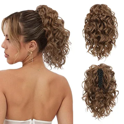 Obrázok produktu pre Predĺženie vlasov, efekt drdol, 31 cm, vlnité, kučeravé, syntetické, tmavo blond