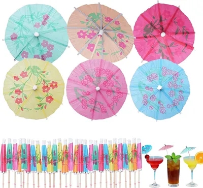 Produktbild von Cocktailspieße – Papier-Getränkespiße – Party-Dekorationen für Cupcakes mit Früchten – Bunte, tropische Getränkedekoration für Luau-Partys