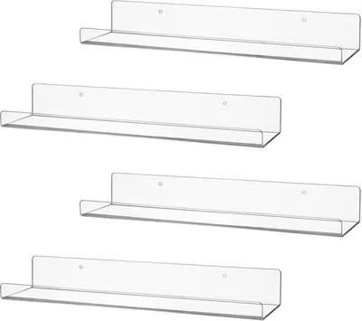 Produktbild von Unyqoos® Set mit 4 transparenten schwebenden Wandregalen aus Acryl – platzsparende Aufbewahrung & Dekoration