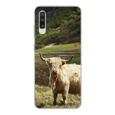 Produktbild von MuchoWow® Handyhülle Schutzhülle Hülle für Samsung Galaxy A70 Schottische Highlander - Pfad - Wald Silikon Softcase Handy Hülle - Schutzhaube
