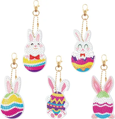 Produktbild von 5 Stück 5D Diamond Painting Anhänger Set Ostern Diamond Painting Diamond Painting Schlüsselanhänger Osternhase