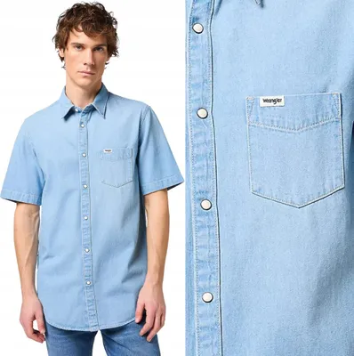 Produktbild von Wrangler 1-Taschen-Hemd, gebleichtes Denim, Kurzarmhemd, Größe M
