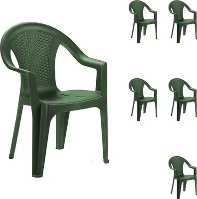 Image de lot de 6 chaises empilables en plastique aspect rotin vert Ischia