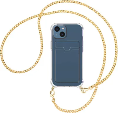 Produktbild von Handykette Backcover-Schutzhülle mit Band (Metall goldfarben) für Apple iPhone 14 (6.1'') - goldfarbene Kette