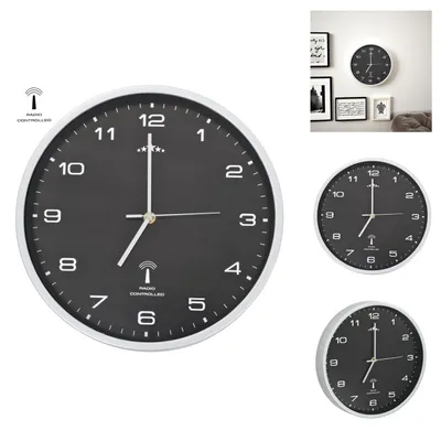 Zdjęcie produktu dla vidaXL Zegar ścienny sterowany radiowo z mechanizmem kwarcowym 31 cm czarny - Zegary ścienne