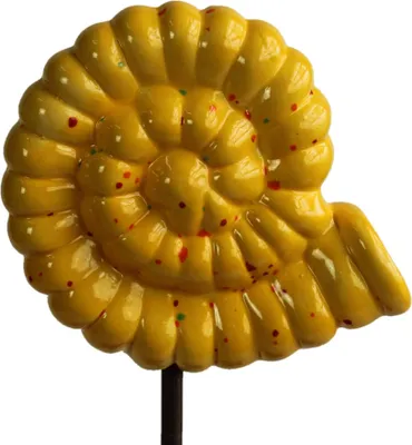 Produktbild von Gartenfigur Ammonit aus Keramik gelb handbemalte Gartendeko Deko Rosenkugel