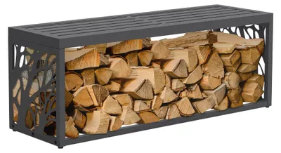 Produktbild von ML-Design Kaminholzregal Innen/Aussen mit Sitzbank, Metall Brennholzregal Holzlager Feuerholzregal wetterfest, Stahl verzinkt, Anthrazit 120x38x43 cm