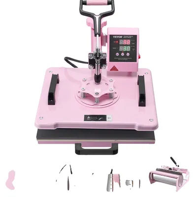 Immagine prodotto di Pressa termica VEVOR, 12 x 15 pollici, macchina per il trasferimento di calore 8 in 1 con pressa per tumbler da 6-30 oz, pressa per magliette girevole a 360°, controllo digitale di precisione, per magliette/tazze/cappelli/piatti, rosa