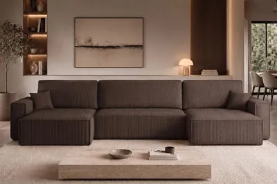 Image de Canapé d'angle Kaiser avec fonction couchage et coffre de rangement, canapé d'angle BEST U XL, tissu Poso marron