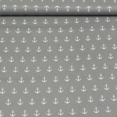 Produktbild von Baumwollstoff Meterware Anker grau weiß
