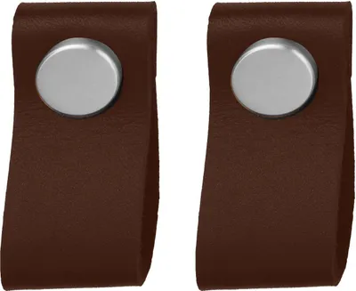 Produktbild von Natural Goods Berlin Möbelgriff SCHLUPPE, Möbelknopf, Schrankgriff, Knauf für Schublade und Tür, Braun, Edelstahl-Optik, 2 Stück