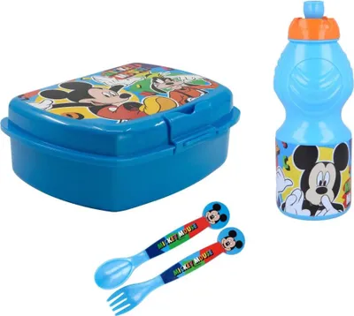 Produktbild von Mickey Maus 4 teiliges Set Lunchbox mit Trinkbecher und Besteck