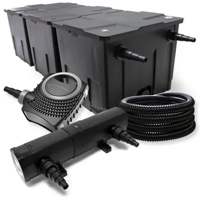 Obrázek produktu pro Filtrační sada sestávající zfiltru pro jezírka do 90000 l, UVC projasňovače pro jezírka s 24 W, 80W čerpadla a 25m hadice