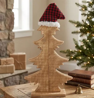 Produktbild von Dekofigur Tanne "Zipfelmütze", aus Holz, 40 cm hoch, Weihnachtsdeko, Tischdeko