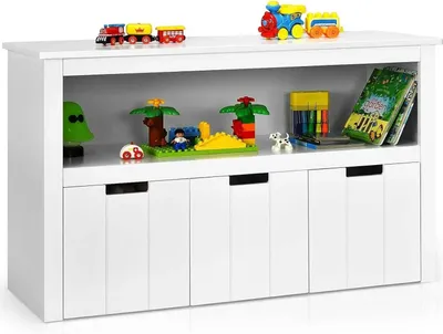 Image de Armoire à jouets pour enfants - Commode à 3 tiroirs - Rangement pour chambre d'enfant - 102 x 33 x 62 cm - Blanc
