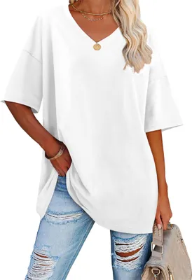 Produktbild von Damen Oversize Bluse mit kurzem Ärmel Sommer Weiß Größe S