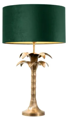 Produktbild von Casa Padrino Luxus Tischleuchte Vintage Messingfarben / Grün Ø 45 x H. 76 cm - Wohnzimmerlampe im Palmen Design