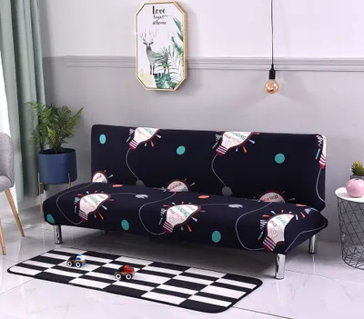 Obrázek produktu pro Elastický kryt bez područek na pohovku Bez područek na pohovku Stretch Futon Ochranný kryt 3-sedák Plně rozkládací pohovka Štít pro rozkládací pohovku bez područek ( Tmavě modrý vzor )