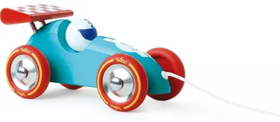 Image de Vilac Voiture de course a trainer turquoise et rouge