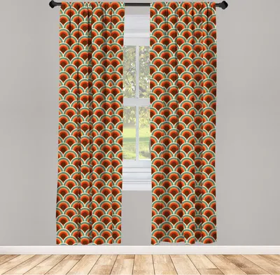 Produktbild von ABAKUHAUS Kreis Vorhänge, Gardinen, Konzeptionelle Design Retro-Stil Kreisformen Punkte Spots Curvy Wellig Altmodisch, 2 Stück 75 x 245 cm, , Mehrfarbig