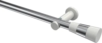 Produktbild von Interdeco Gardinenstange / Vorhangstange Chrom / Weiß, Typ Platon Tanara (Konus Bicolor) ohne Ringe, 20 mm Ø 1-läufig, 420 cm