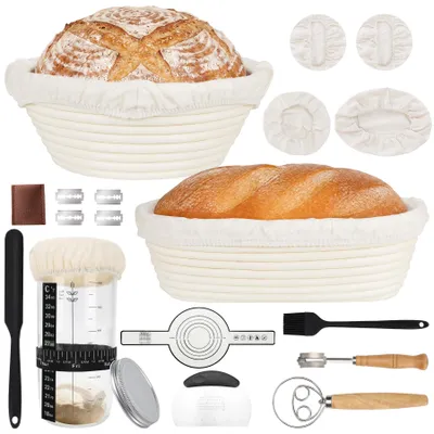 Sauerteig-Set: Gärkorb rund 25 cm, oval 30 cm, Glas 730 ml