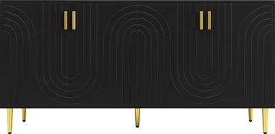 Immagine prodotto di Credenza Fortuna Lai nera (152 x 40 x 75 cm) con esclusivo design ondulato e maniglie e piedini dorati, che crea un'elegante zona pranzo (codice precedente: N620P17539192AAS)