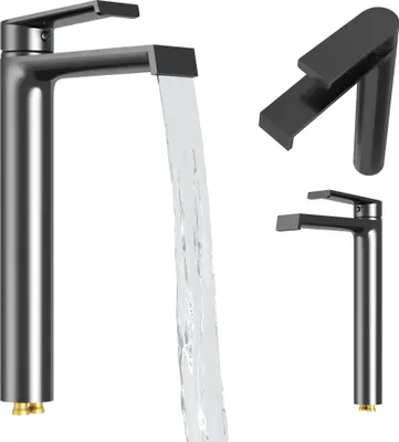 Produktbild von Granitan | Waschtischarmatur Bali - Gun Grey - Hoch - Modernes Design - Einhebelmischer