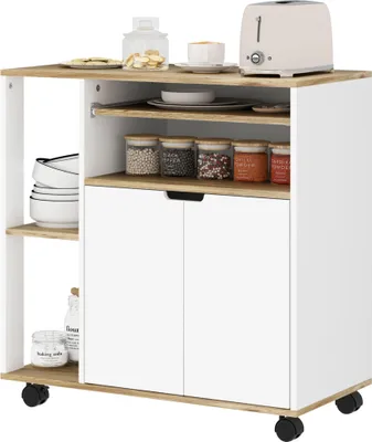 Immagine prodotto di Carrello da cucina con spazio di stoccaggio e ruote | Colore: Bianco-marrone | Dimensioni: 80x40x82 cm