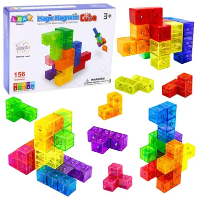Imagen del producto de Bloques magnéticos, rompecabezas tipo cubo de Rubik, 156 tarjetas de ejercicios, juego de 9 piezas.
