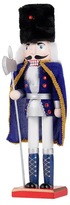 Holz-Nussknacker-Soldat, 38 cm, handbemalt, Weihnachtsdeko, blau