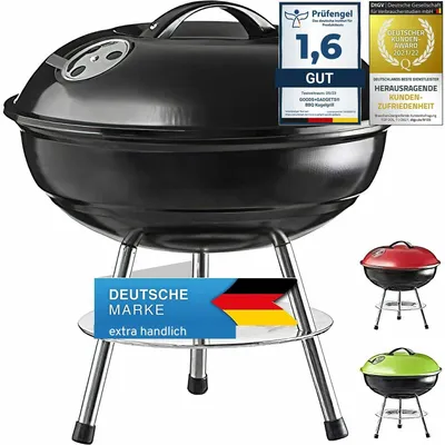 Imagen del producto de Barbacoa de carbón compacta, 40 cm - Parrilla de mesa esmaltada de acero inoxidable - Ideal para camping y picnics