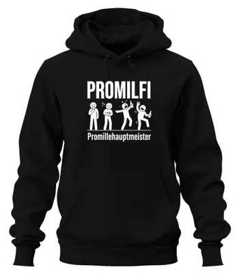 Produktbild von PROMILFI Promillehauptmeister Lustig Saufen Bier Alkohol Hoodie Kapuzenpullover, Schwarz, XL