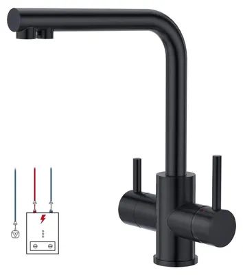 Obrázek produktu pro Kuchyňská baterie s nízkým tlakem, třícestní ventil, černá, nerezová ocel, otočná o 360°