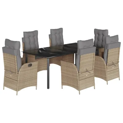 Produktbild von 7-tlg. Garten-Essgruppe mit Kissen Beige Poly Rattan